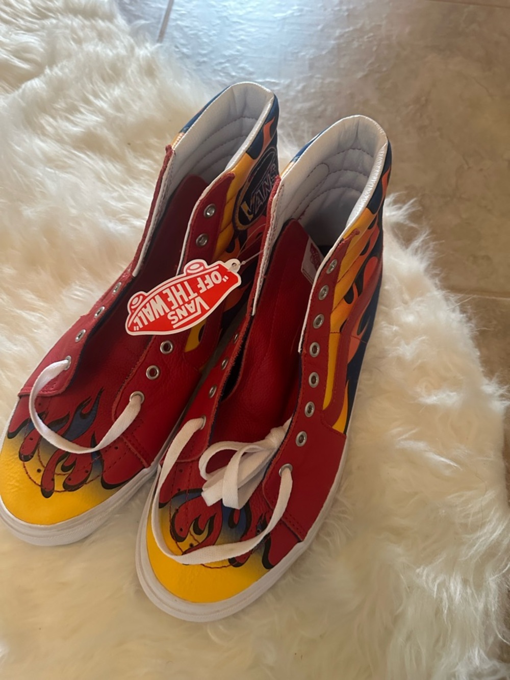 Vans High-Top Sneakers with Red, Yellow & Black Flame Design